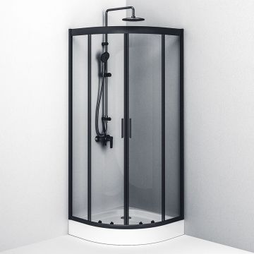 Душевое ограждение Am.Pm (Ам.Пм) Gem 1/4 Rond 80x80 стекло прозрачное, профиль черный матовый, W90G-401-080BT