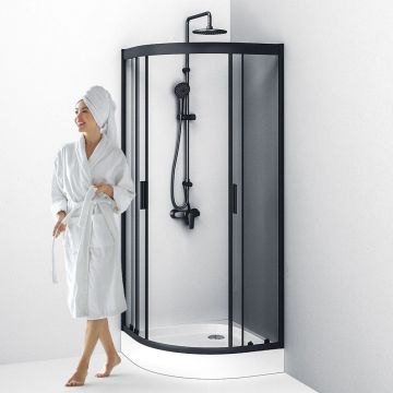 Душевое ограждение Am.Pm (Ам.Пм) Gem 1/4 Rond 80x80 стекло прозрачное, профиль черный матовый, W90G-401-080BT