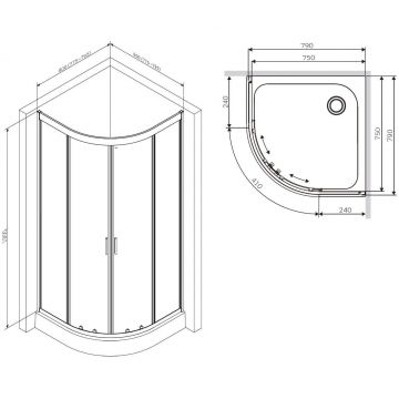 Душевое ограждение Am.Pm (Ам.Пм) Gem 80х80, стекло прозрачное, профиль матовое серебро, без поддона W90G-401-080WT