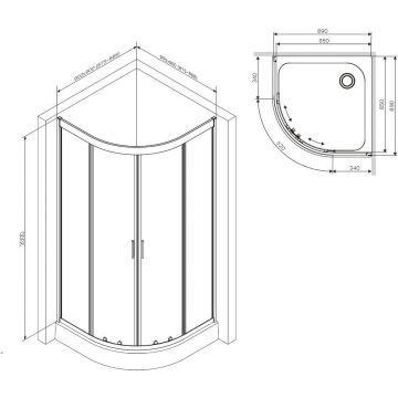 Душевое ограждение Am.Pm (Ам.Пм) Gem 1/4 Rond 90x90 стекло прозрачное, профиль черный матовый, без поддона W90G-401-090BT