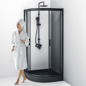 Душевое ограждение Am.Pm (Ам.Пм) Gem 1/4 Rond 90x90 стекло прозрачное, профиль черный матовый, без поддона W90G-401-090BT