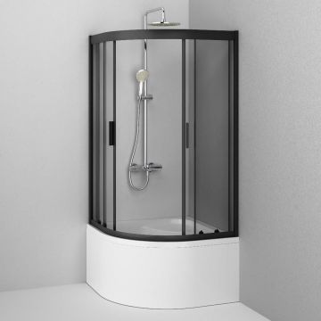 Душевое ограждение Am.Pm (Ам.Пм) Gem Deep 1/4 Rond 90x90 стекло прозрачное, профиль черный матовый, W90G-401A090BT