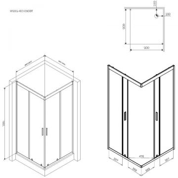 Душевое ограждение Am.Pm (Ам.Пм) Gem Square Slide 90x90 стекло прозрачное, профиль черный матовый,W90G-403-090BT