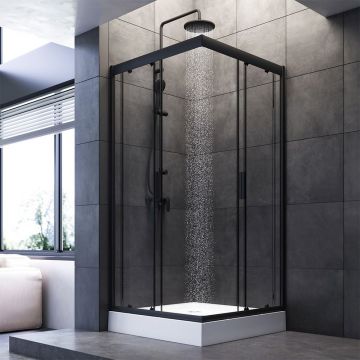 Душевое ограждение Am.Pm (Ам.Пм) Gem Square Slide 90x90 стекло прозрачное, профиль черный матовый,W90G-403-090BT