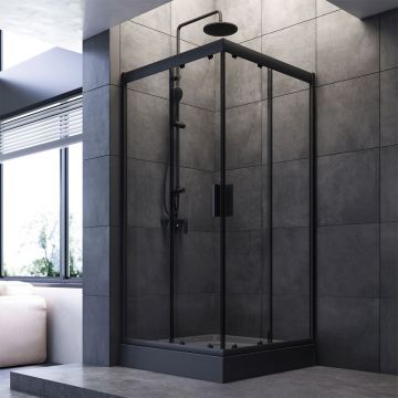 Душевое ограждение Am.Pm (Ам.Пм) Gem Square Slide 90x90 стекло прозрачное, профиль черный матовый,W90G-403-090BT