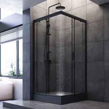 Душевое ограждение Am.Pm (Ам.Пм) Gem Square Slide 90x90 стекло прозрачное, профиль черный матовый,W90G-403-090BT