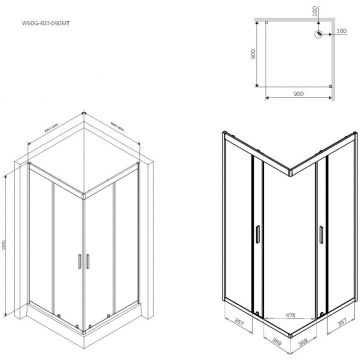Душевое ограждение Am.Pm (Ам.Пм) Gem 90х90 квадрат,стекло прозрачное,профиль мат. серебро, без поддона W90G-403-090MT