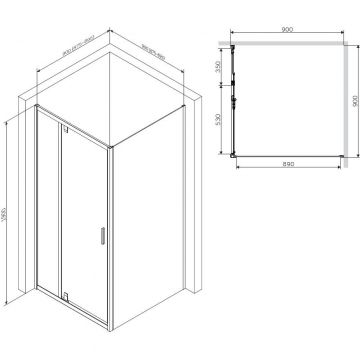 Душевое ограждение Am.Pm (Ам.Пм) Gem Sqare Pivot 90x90 стекло прозрачное, профиль матовый хром, без поддона W90G-404-090MT
