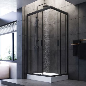 Душевое ограждение Am.Pm (Ам.Пм) Gem 100х80 стекло прозрачное, профиль черный матовый,без поддон W90G-404-100280-BT