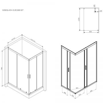 Душевое ограждение Am.Pm (Ам.Пм) Gem Twin Slide,120x80, профиль черный матовый, стекло прозрачное W90G-404-120280-BT