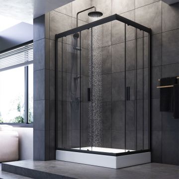 Душевое ограждение Am.Pm (Ам.Пм) Gem Twin Slide,120x80, профиль черный матовый, стекло прозрачное W90G-404-120280-BT