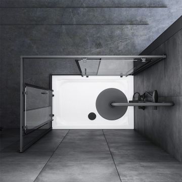 Душевое ограждение Am.Pm (Ам.Пм) Gem Twin Slide,120x80, профиль черный матовый, стекло прозрачное W90G-404-120280-BT