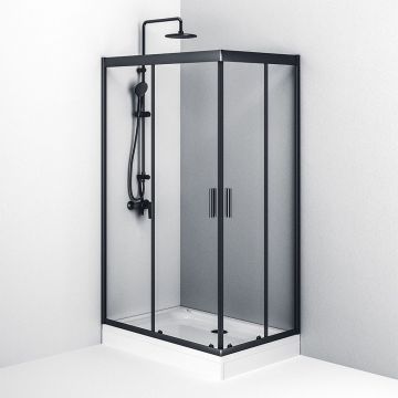 Душевое ограждение Am.Pm (Ам.Пм) Gem Twin Slide,120x80, профиль черный матовый, стекло прозрачное W90G-404-120280-BT