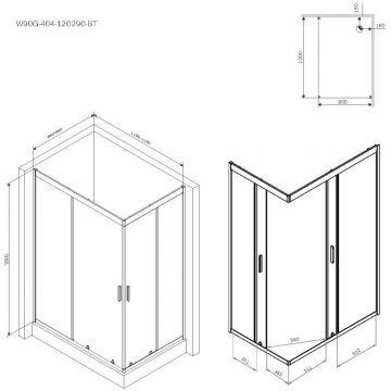 Душевое ограждение Am.Pm (Ам.Пм) Gem Twin Slide 120x90, профиль черный матовый, стекло прозрачное W90G-404-120290-BT