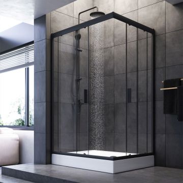Душевое ограждение Am.Pm (Ам.Пм) Gem Twin Slide 120x90, профиль черный матовый, стекло прозрачное W90G-404-120290-BT