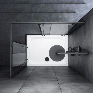 Душевое ограждение Am.Pm (Ам.Пм) Gem Twin Slide 120x90, профиль черный матовый, стекло прозрачное W90G-404-120290-BT