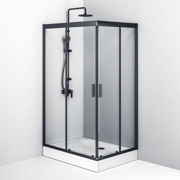 Душевое ограждение Am.Pm (Ам.Пм) Gem Twin Slide 120x90, профиль черный матовый, стекло прозрачное W90G-404-120290-BT