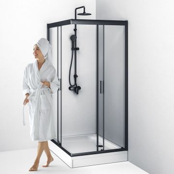 Душевое ограждение Am.Pm (Ам.Пм) Gem Twin Slide 120x90, профиль черный матовый, стекло прозрачное W90G-404-120290-BT