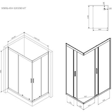 Душевое ограждение Am.Pm (Ам.Пм) Gem Twin Slide 120x90, профиль матовый хром, стекло прозрачное W90G-404-120290-MT