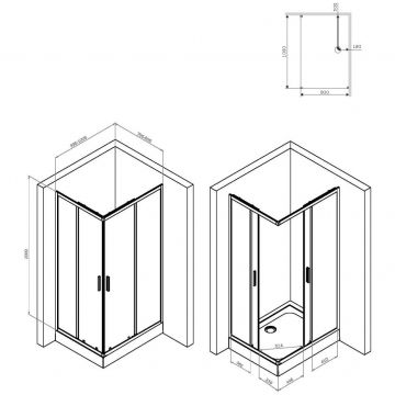 Душевое ограждение Am.Pm (Ам.Пм) Gem S 100х80 стекло прозрачное, профиль черный матовый,без поддона, W93G-404-100280-BT