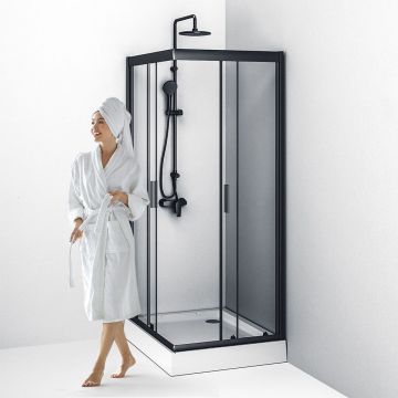 Душевое ограждение Am.Pm (Ам.Пм) Gem S 100х80 стекло прозрачное, профиль черный матовый,без поддона, W93G-404-100280-BT