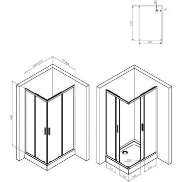 Душевое ограждение Am.Pm (Ам.Пм) Gem S Twin Slid,120x80, профиль черный матовый, стекло прозрачное, W93G-404-120280-BT