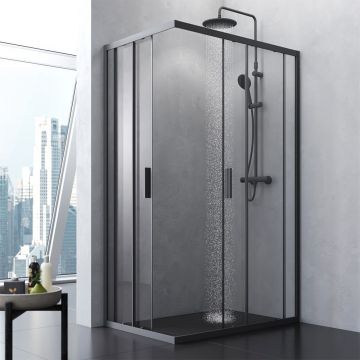 Душевое ограждение Am.Pm (Ам.Пм) Gem S Twin Slid,120x80, профиль черный матовый, стекло прозрачное, W93G-404-120280-BT