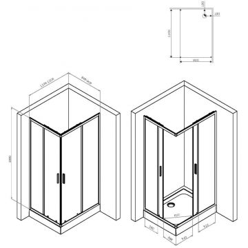 Душевое ограждение Am.Pm (Ам.Пм) Gem S Twin Slide,120x90, профиль черный матовый, стекло прозрачное, W93G-404-120290-BT