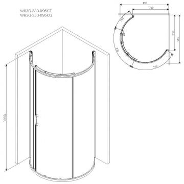 Душевое ограждение Am.Pm (Ам.Пм) Like Round 95x95, стекло прозрачное, профиль хром глянцевый W83G-333-095CT