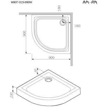 Душевой поддон Am.Pm (Ам.Пм) Like Solo Slide, 90x90, белый, W83T-315-090W