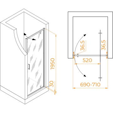 Душевая дверь RGW (РГВ) Leipzig 70x195 см LE-102-B черный цвет, прозрачное стекло 6 мм, EasyClean (711210207-14)