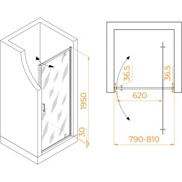 Душевая дверь RGW (РГВ) Leipzig 80x195 см LE-102-B черный цвет, прозрачное стекло 6 мм, EasyClean (711210208-14)