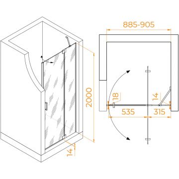 Душевая дверь RGW (РГВ) Hotel 90x200 см HO-014-Gr серый цвет, прозрачное стекло 8 мм, EasyClean (350601409-110)
