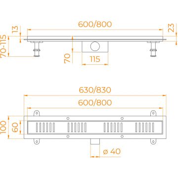 Душевой трап RGW (РГВ) SDR-34B-60 линейный 60 см черный 50 мм (d слива) на ножках (64213460-04)