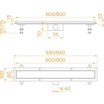 Душевой трап RGW (РГВ) SDR-34-60 линейный 60 см хром 50 мм (d слива) на ножках (64213460-01)
