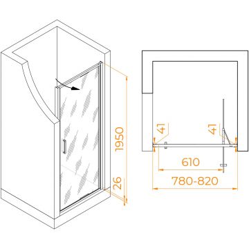 Душевая дверь RGW (РГВ) Stilvoll 80x195 см SV-05 хром цвет, Ribbed (ребристое) стекло 8 мм, EasyClean (70320508-151)