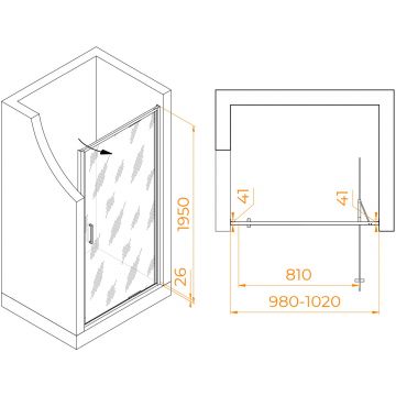 Душевая дверь RGW (РГВ) Stilvoll 100x195 см SV-05-B черный цвет, прозрачное стекло 8 мм, EasyClean (70320510-14)
