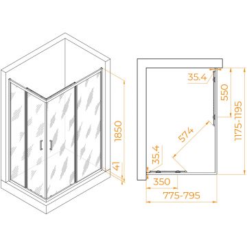 Душевой уголок RGW (РГВ) Passage 80x120x185 см PA-146-B прямоугольный, черный цвет, прозрачное стекло 6 мм, EasyClean (020814682-14)