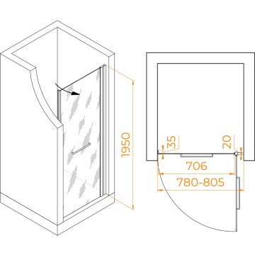 Душевая дверь RGW (РГВ) Passage 80x195 см PA-103-B черный цвет, Матовое стекло 6 мм, EasyClean (020810308-24)