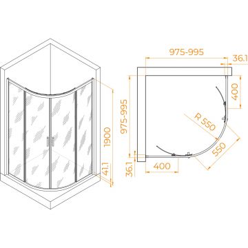 Душевой уголок RGW (РГВ) Passage 100x100x190 см PA-51-B полукруглый, черный цвет, прозрачное стекло 6 мм, EasyClean (02085100-14)