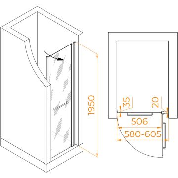 Душевая дверь RGW (РГВ) Passage 60x195 см PA-103-B черный цвет, Матовое стекло 6 мм, EasyClean (020810306-24)