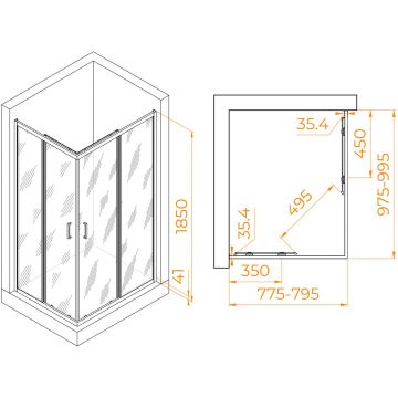 Душевой уголок RGW (РГВ) Passage 80x100x185 см PA-146-B прямоугольный, черный цвет, прозрачное стекло 6 мм, EasyClean (020814680-14)