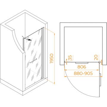 Душевая дверь RGW (РГВ) Passage 90x195 см PA-103-Gb золото браш цвет, Матовое стекло 6 мм, EasyClean (020810309-26)