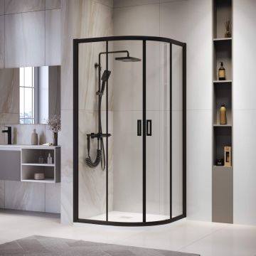 Душевой уголок RGW (РГВ) Passage 100x100x195 см PA-52-B полукруглый, черный цвет, прозрачное стекло 6 мм, EasyClean (03085200-14)