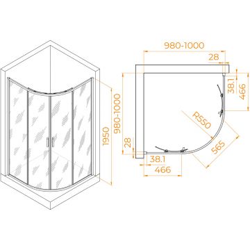 Душевой уголок RGW (РГВ) Passage 100x100x195 см PA-52 полукруглый, хром цвет, прозрачное стекло 6 мм, EasyClean (03085200-11)