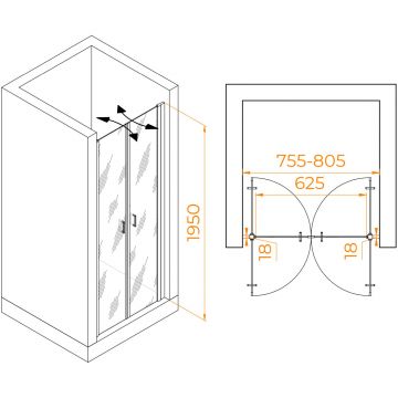 Душевая дверь RGW (РГВ) 80x195 см PA-104-B черный цвет, прозрачное стекло 6 мм, EasyClean (060810408-14)