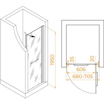 Душевая дверь RGW (РГВ) Passage 70x195 см PA-103-B черный цвет, прозрачное стекло 6 мм, EasyClean (020810307-14)
