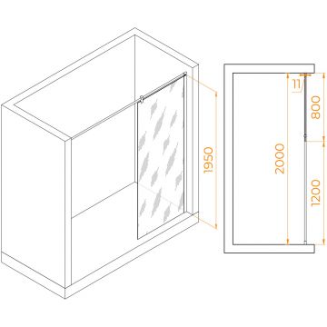 Душевая перегородка RGW (РГВ) Walk In 80x195 см WA-033 хром цвет, прозрачное стекло 6 мм, EasyClean (351003308-11)