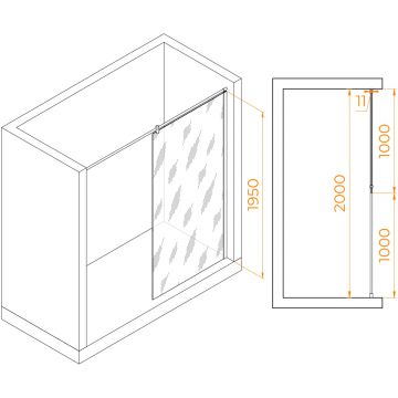 Душевая перегородка RGW (РГВ) Walk In 100x195 см WA-033 хром цвет, прозрачное стекло 6 мм, EasyClean (351003310-11)