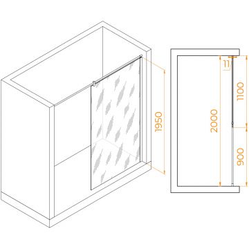 Душевая перегородка RGW (РГВ) Walk In 110x195 см WA-033 хром цвет, прозрачное стекло 6 мм, EasyClean (351003311-11)